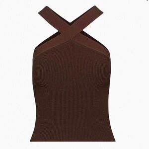 Brown criss cross babaton sculpt knit top